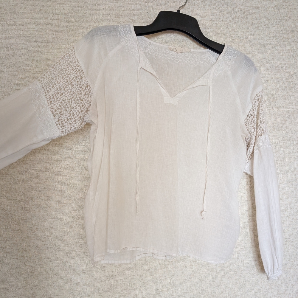 Lovestitch White Blouse with Textured Sleeves